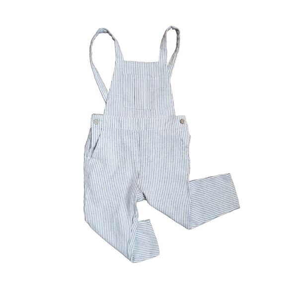 Rylee And Cru Overalls Baby 12-18 Months Blue White Striped Linen Cotton Blend - Picture 1 of 6